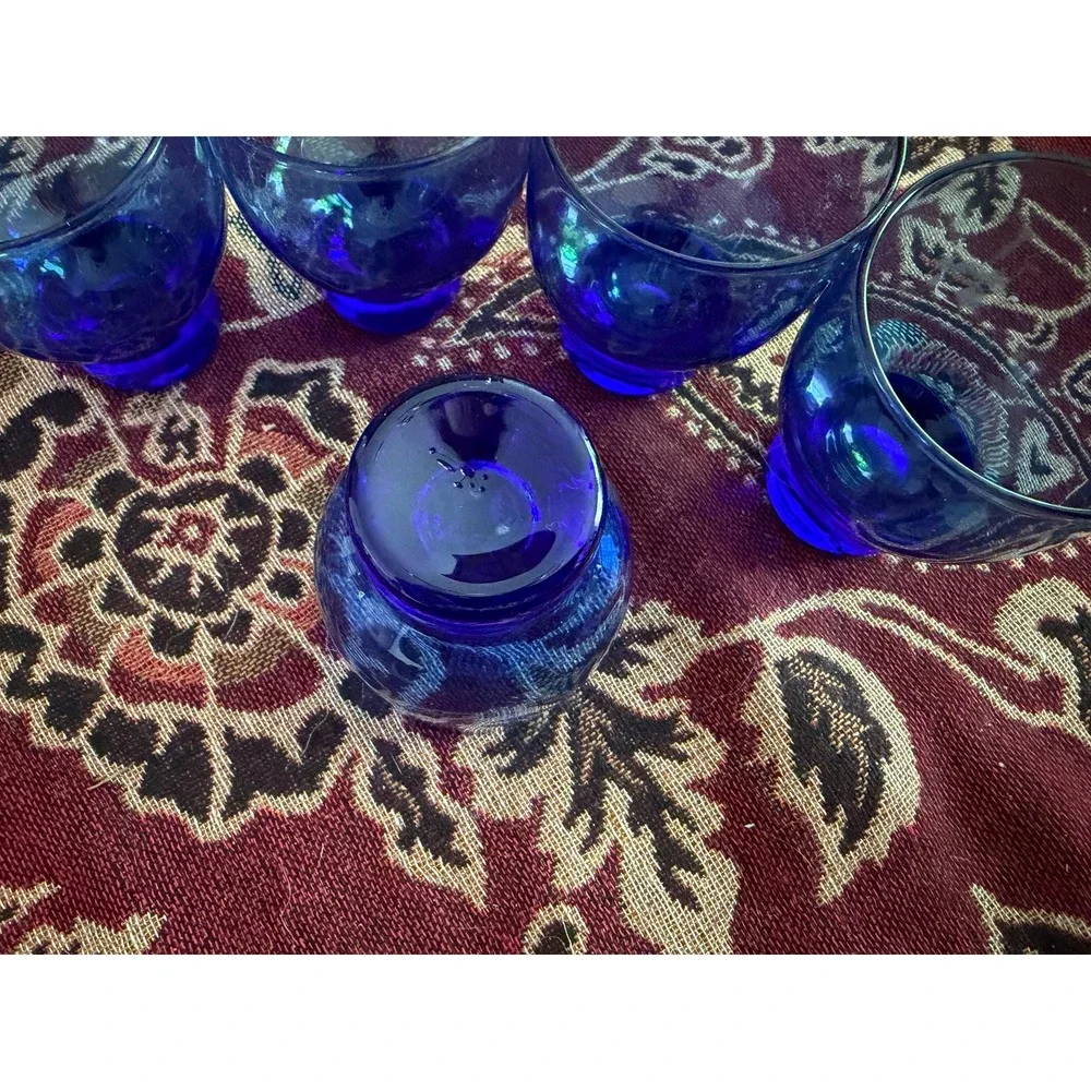 Set of 5 Cobalt‎ Blue Shot Glasses | MCM Heavy Base Votive Holders